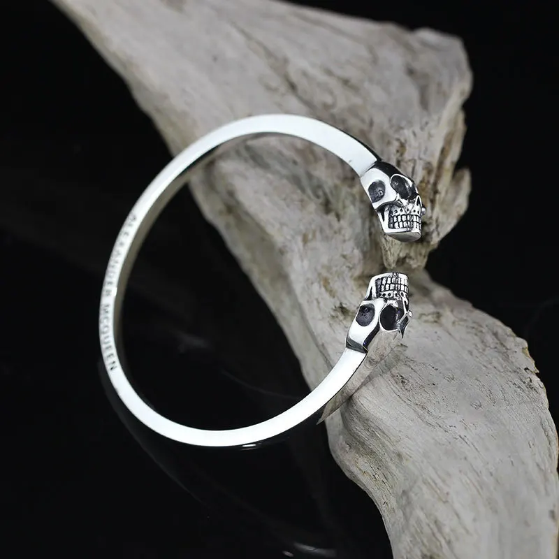 

L&P Fashion Trendy Open Punk Style Skull Bracelet Bangles for Women&Men,Thai Silver Fine Jewelry Bangle Birthday Gift
