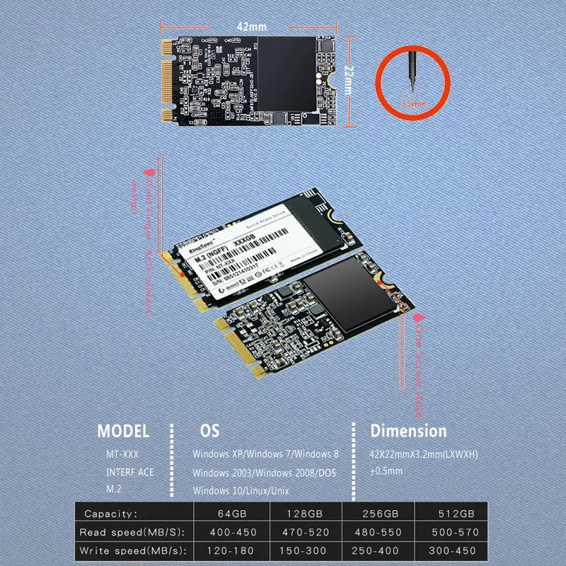 Kingspec NGFF с Кэш M.2 SSD 64 ГБ 6gbps MLC флэш-памяти для планшета LenovoThinkpad hp ASUS одноцветное