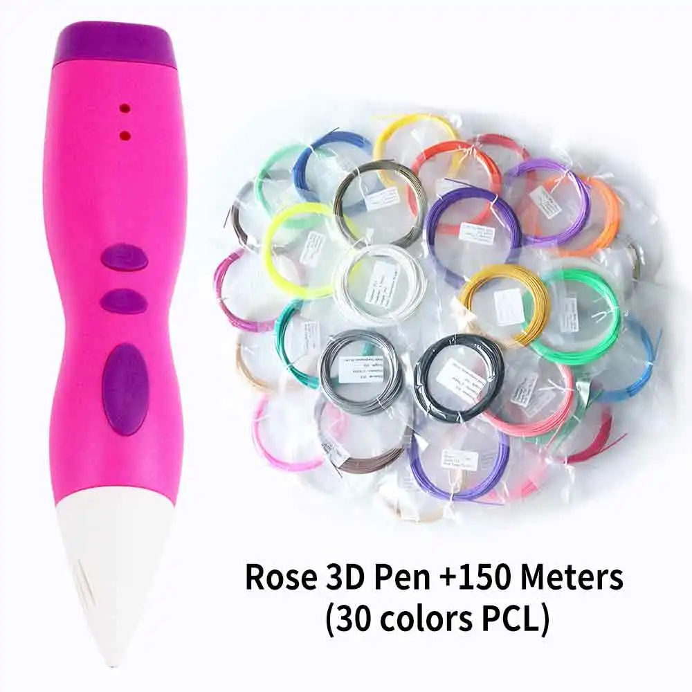 Rose Pen 150m PCL DEWANG 3D Ручка, 3d принтер, подарок для творчества на день рождения, низкотемпературная PCL нить, 3D Ручка для печати, ручка для школы - Цвет: Rose Pen 150m PCL