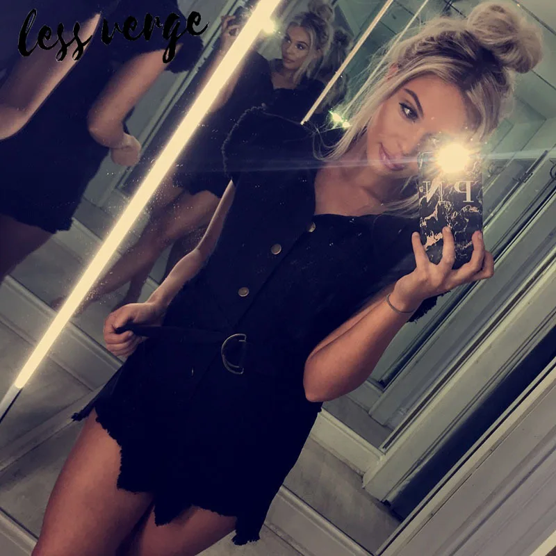 Женский короткий джинсовый комбинезон Lessverge летний пикантный с высокой талией