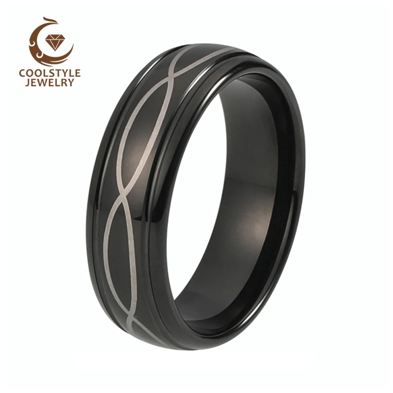 Черное вольфрамовое обручальное кольцо для мужчин и женщин 8 мм лазерная