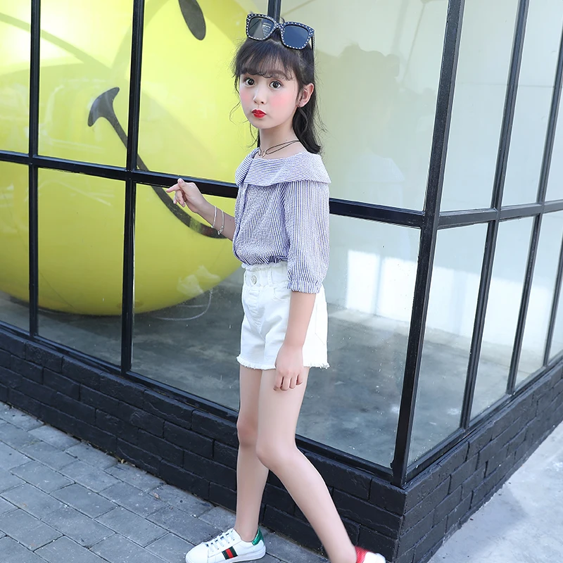 Детская одежда летняя с принтом прекрасный цветок в полоску рубашка длинным