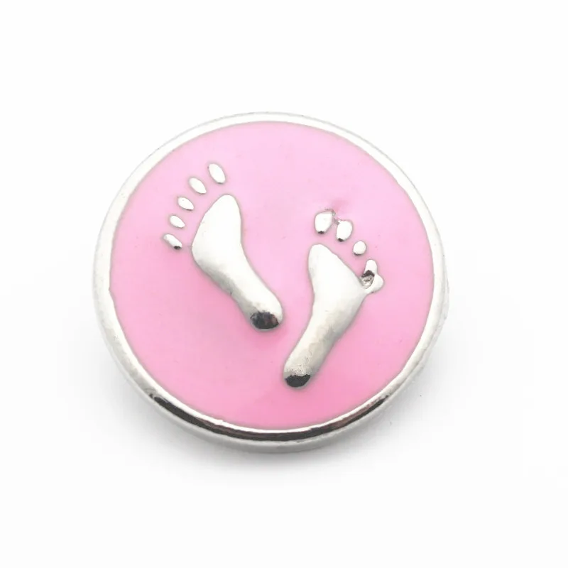 

10pcs/lot Round Snap Jewelry Eanmel Pink Baby Footprint Snap Button Fit 18mm/20mm Ginger Snap Bracelet DIY Charms