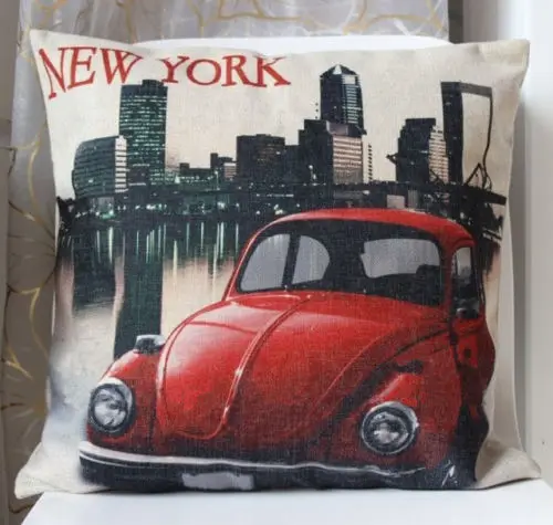 

Retro Vintage New York Car Cushions Cover Linen Building Decorative Throw Pillows Cases Old Kids Home Sofa Car Seat Decor 18"