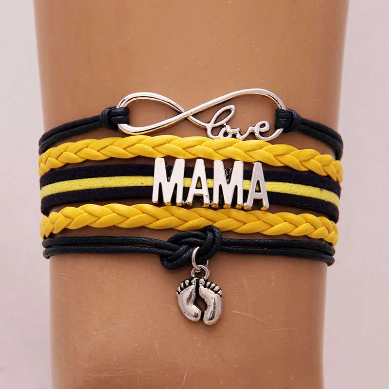 Женский кожаный браслет Infinity Love MaMa плетеный с подвесками в виде ножек для