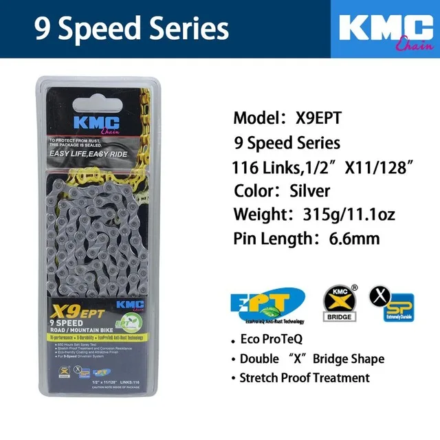 Цепь KMC X8 X9 X10 X10 EPT X9L X10L X11LBike 9S 10S 11S Gold для MTB/шоссейного велосипеда fo Shimano/SRAM 8 9 10 11 speed 116L/цепной велосипед