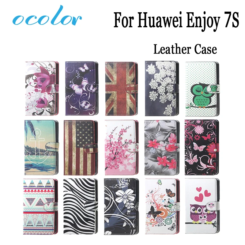 Ocolor для Huawei наслаждаться 7 s кожаный чехол откидная крышка с Стикеры Защитная кожи