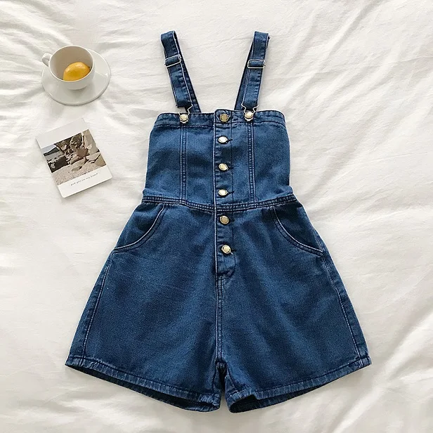 blue Sexy Denim Overalls Women Summer Buttons Up Playsuit Jeans Romper Combinaison Female Elegant Jumpsuit Femme Jean Shorts Bodysuit - Цвет: blue