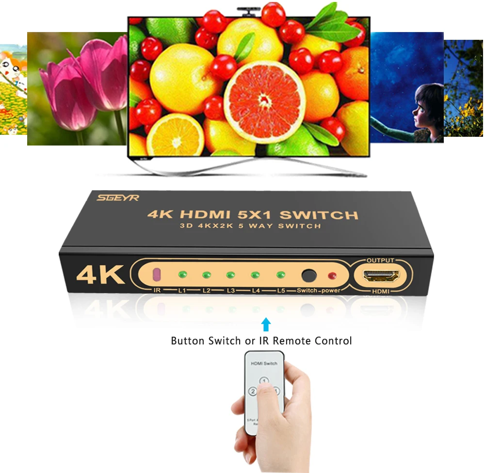 HDMI Switch 4Kx2K 5 Port in 1 Splitter Switcher Box Supports 3D Compatible for HDTVs Blu-ray Players Xbox PS3/4 | Электроника