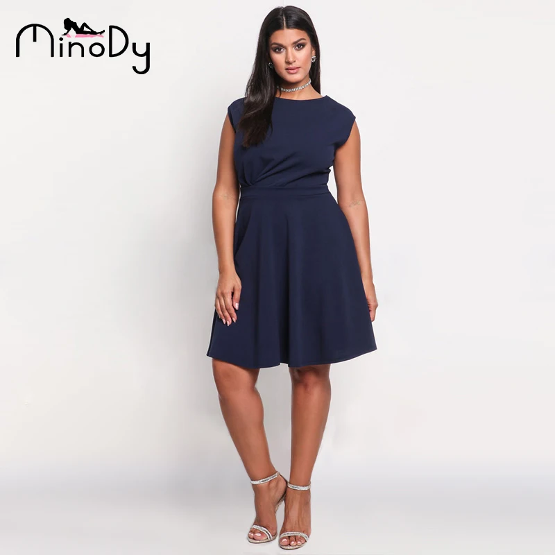 Minody для женщин Большие размеры платье без рукавов лето-осень синий и красный