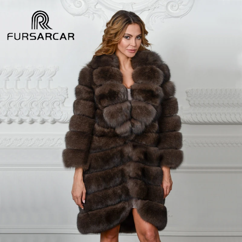 Женская меховая куртка FURSARCAR зимняя длинная из натурального Лисьего меха с