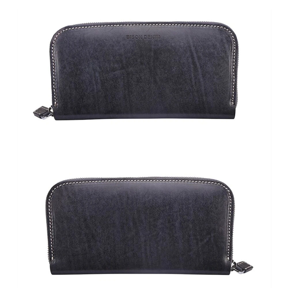 BISON DENIM, новинка, мужской кошелек из натуральной кожи, ручная работа, Воловья кожа, длинный клатч, на молнии, Cpin, кошелек, держатель для карт, мужской кошелек, W8182-1H