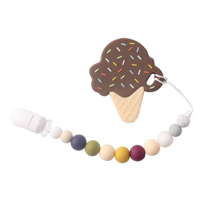 Brown Ice Cream Детский прорезыватель, соска, зажимы, цепь, мороженое, прорезыватель, силикон для жевания, грызунов, прорезыватель из бисера, BPA бесплатно, пустышка, зажим, игрушка, силиконовые бусины - Цвет: Brown Ice Cream
