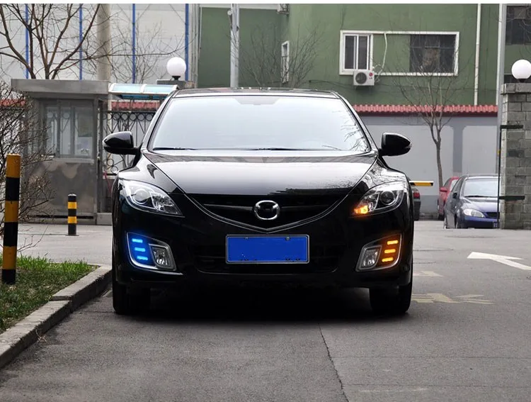 Qirun led drl Дневной ходовой светильник для Mazda 6 2010 с динамическим движущимся желтым поворотником и синим ночным ходовым светильник