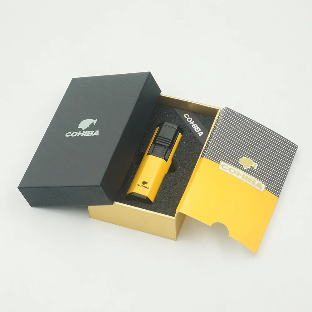 Металлическая газовая зажигалка Cohiba Бутан 2 факела для сигарет с дырочками