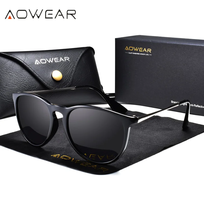 Black AOWEAR, маленькие авиационные солнцезащитные очки для женщин, поляризованные зеркальные солнцезащитные очки для женщин, модные винтажные очки Gafas De Sol Mujer - Цвет линз: Black