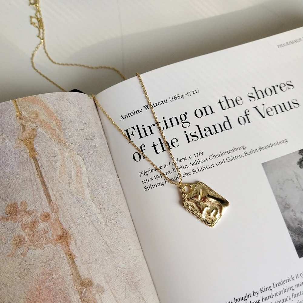 925 Sterling Silver Senseless Be Unruffled By Emotion Forgot Love Rectangular Gold Pendant Abstract Face Simple Necklaces Women | Украшения