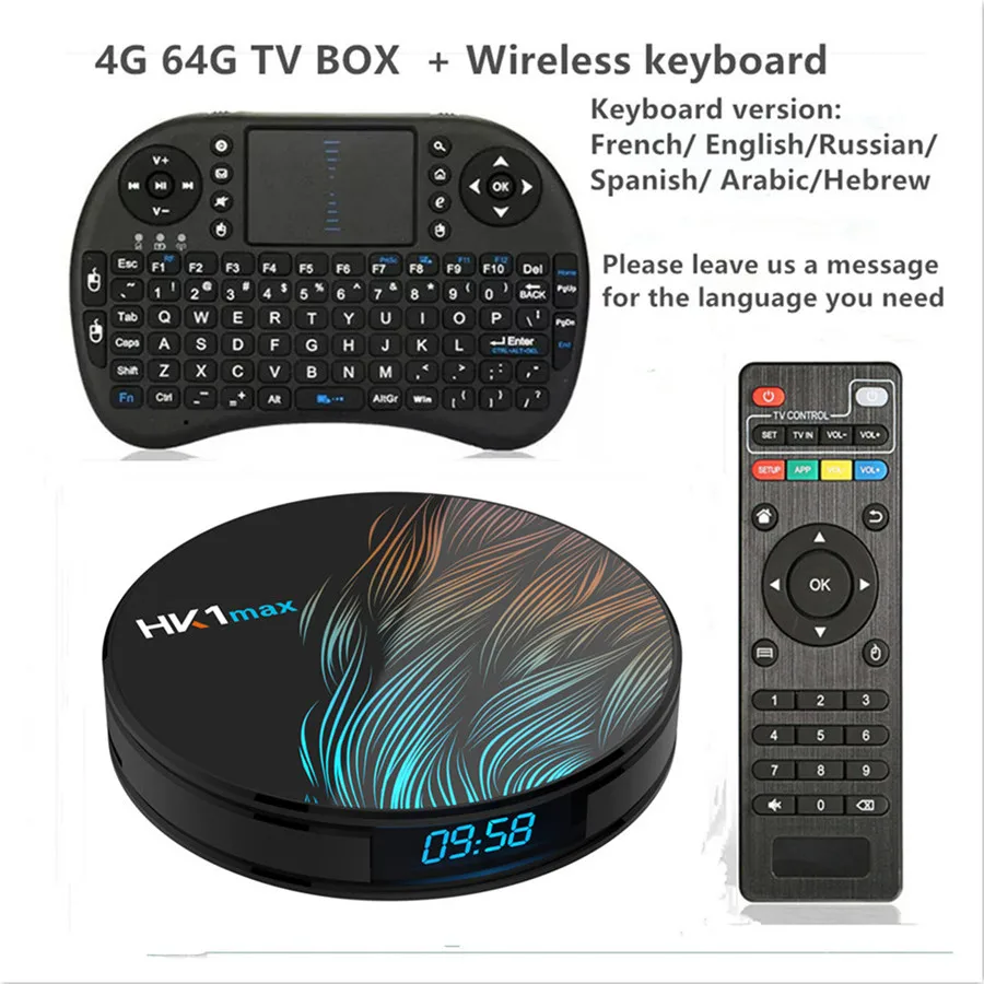 HK1 MAX Android 9,0 ТВ коробка 4K Youtube Google Assistant, 4 ГБ, 64 ГБ, 3D видео ТВ приемник Wi-Fi, Play Store, set top tv BOX