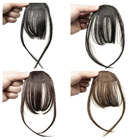 Gres Natural Straight Clip in Hair Extensions Women Synthetic Hair Bangs High Temperature Fiber Dark Brown/Black False Hair