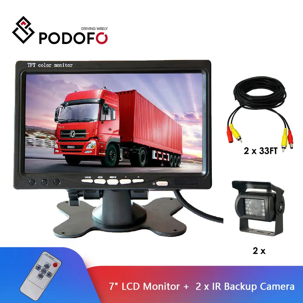 

Podofo 2 x Backup Camera 18 IR LED Night Vision Waterproof Rearview Reverse Back Up Camera+7" LCD Rear View Monitor For Truck RV