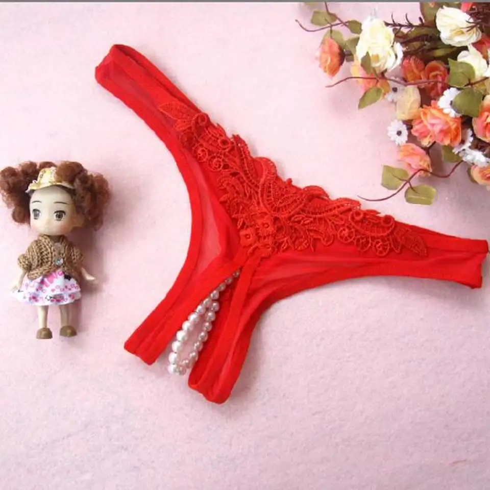 Red E& A Женское нижнее белье Babydoll Порно костюм женский горячий Эротическое кружевное Прозрачное нижнее белье сексуальные трусики сетчатые стринги с жемчугом - Цвет: Red