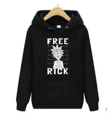 Black Autumn Plus Velvet New Design Rick And Morty Cotton Hoodies Funny Print Fashion Hoodie Man Rick And Morty Casual Hoody - Цвет: Black