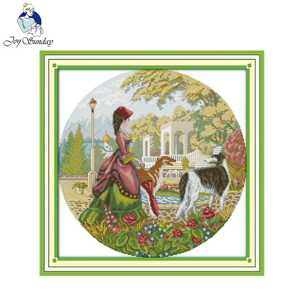 Joy Sunday Lady and Dog Counted Cross Stitch 14CT Sets Wholesale Cartoon Cross-stitch Kits Embroidery Needlework | Дом и сад