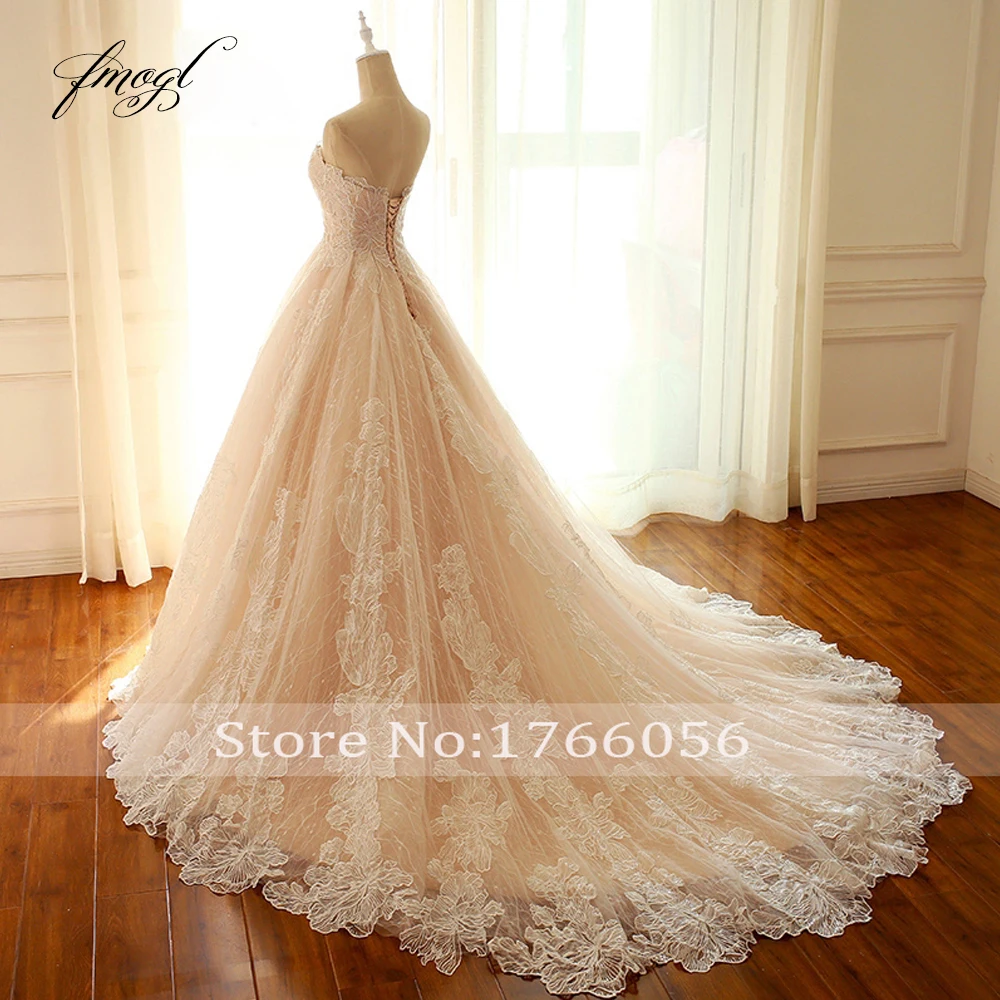 Fmogl Vestido De Noiva милое кружевное свадебное платье с аппликацией, сексуальное платье с открытой спиной, с открытыми плечами, ТРАПЕЦИЕВИДНОЕ свадебное платье