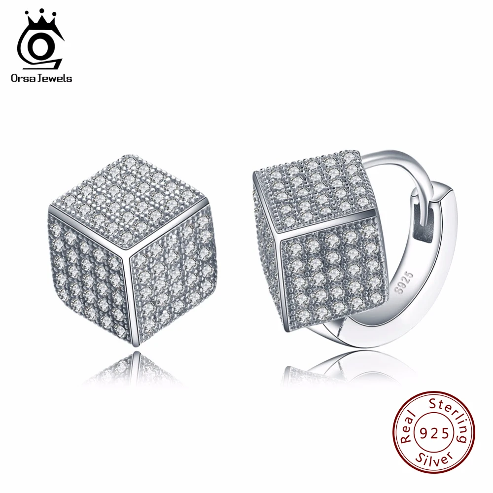 ORSA JEWELS Стерлинговое Серебро 925 Твердые серьги для женщин модные ювелирные изделия серьги-гвоздики с квадратной формой блестящие Австрийские CZ SE22