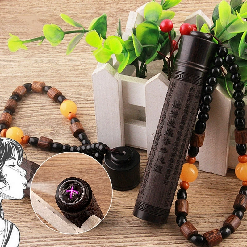 Винтажная деревянная зажигалка с выдувкой воздухом и гравировкой фиолетовая