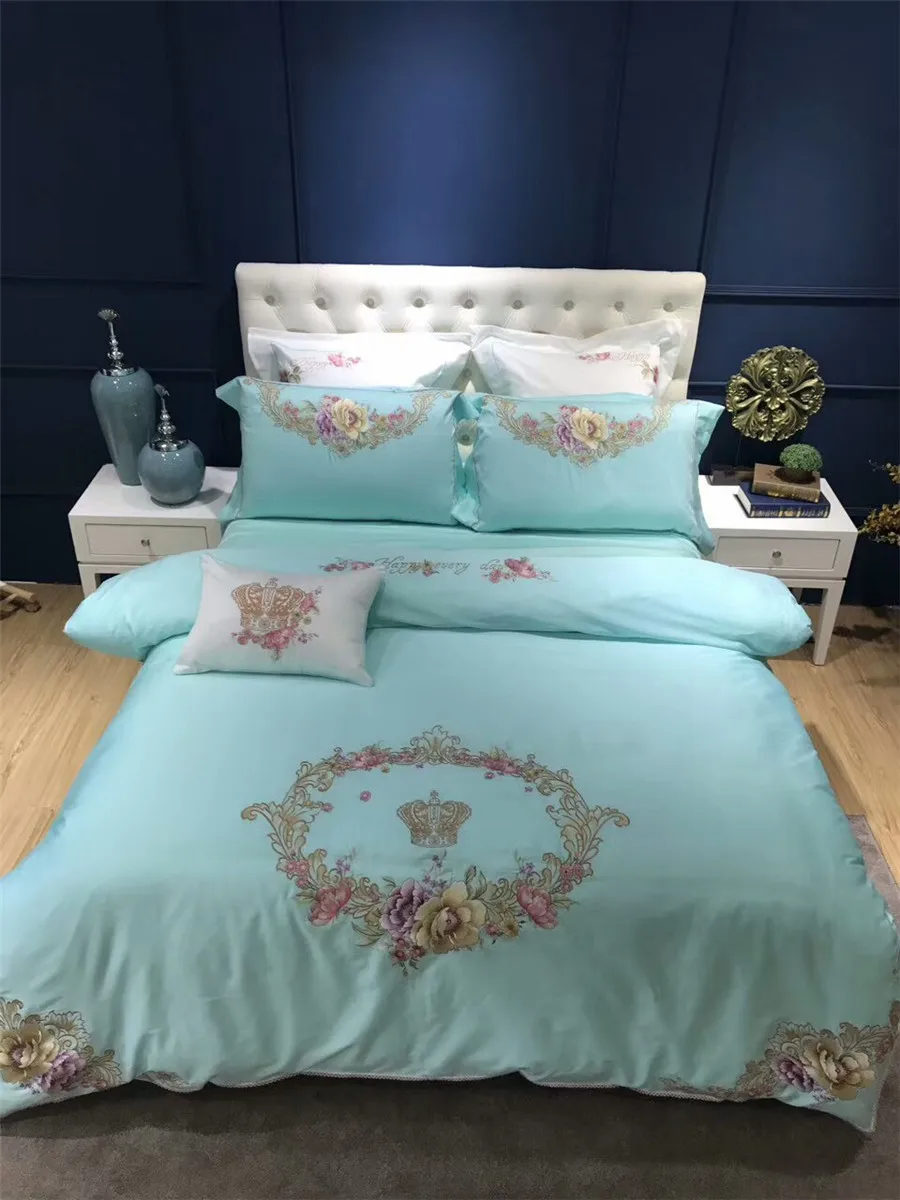 

Oriental Embroidery Luxury Bedding sets 4/7Pcs Queen King size Egyptian cotton Silk Duvet cover Bed sheet set Pillowcase 36