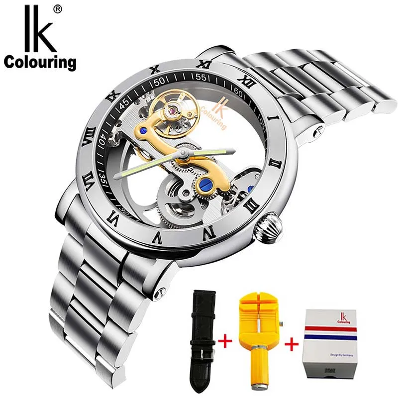 

IK Men Automatic Mechanical Watches Top Brand Luxury Stainless Steel Watch Skeleton Transparent Sport male WristWatch
