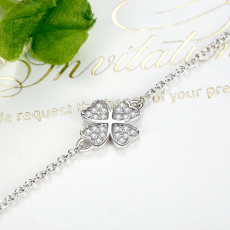 ELESHE Fashion 925 Sterling Silver Faith Cross Heart Clover Charm Bracelet Crystal Zircon Link Chain for Women Jewelry | Украшения и