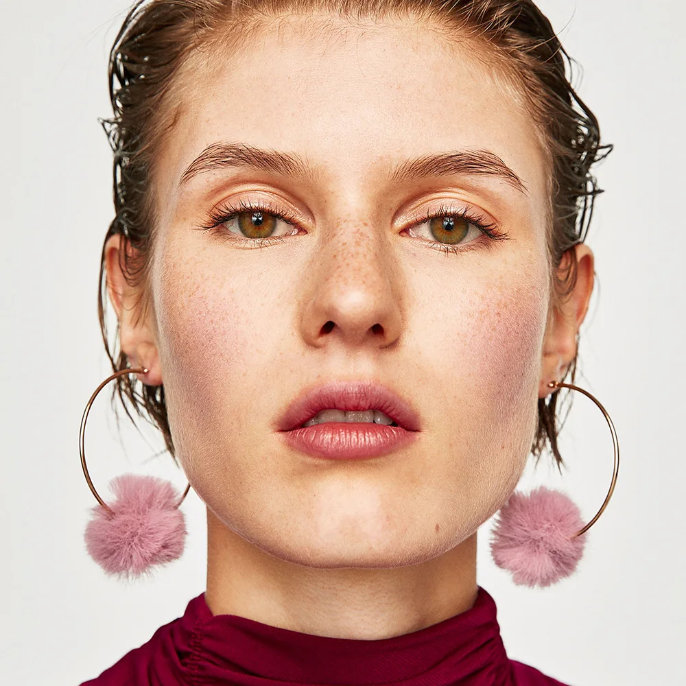 Женские серьги кольца с круглым помпоном 7 цветов|designer hoop earrings|fashion earringshoop earrings |