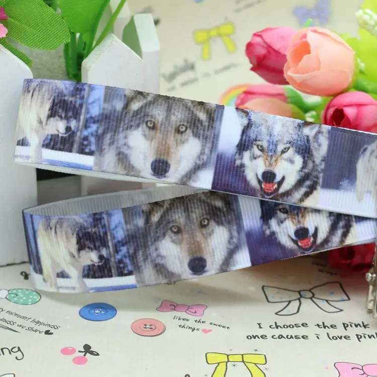 7/8 ''Бесплатная доставка панда волк животные печатная корсажная лента бант