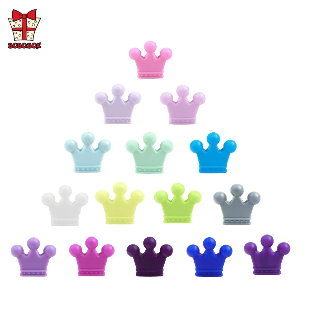 BOBO.BOX 5Pcs Crown Silicone Beads Baby Teething Colorful Baby Nursing Teethers Food Grade Teether Beads Baby DIY Pacifier Chain