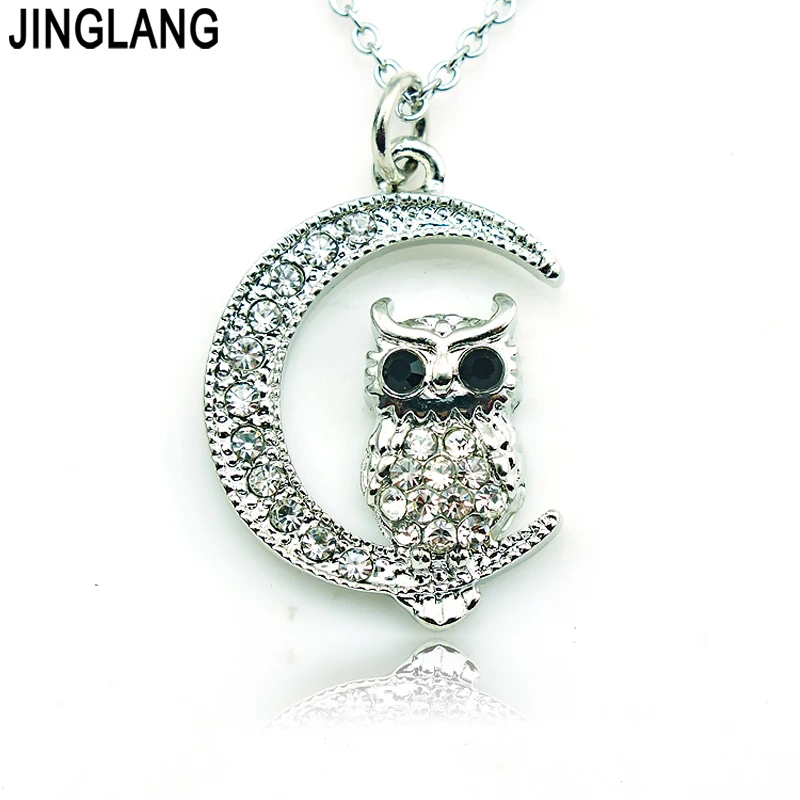 Розничная продажа модные подвески JINGLANG ожерелье белая стразы луна сова животные