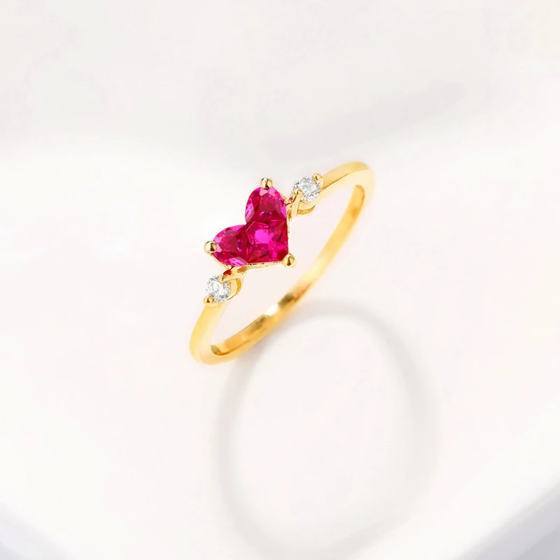JXXGS хит продаж красный корунд с белым цирконием кольцо 14 k Золотое в форме сердца
