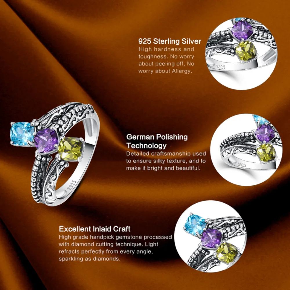 Хит продаж Jrose 5*5 мм подушка с 3 камнями Swis Blue CZ & Morganite твердое 100% Серебро 925 пробы