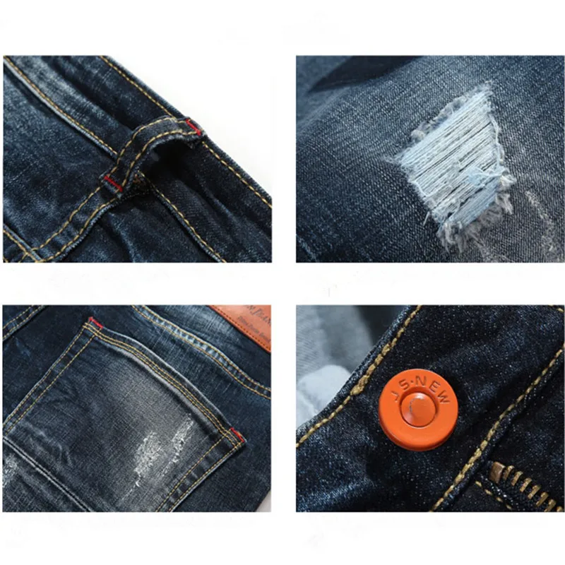 

2018 Fashion Men Retro Jeans Knee Rap Hole Zipped Biker Jeans Men Slim Destroyed Torn Ripped Denim Man Jeans