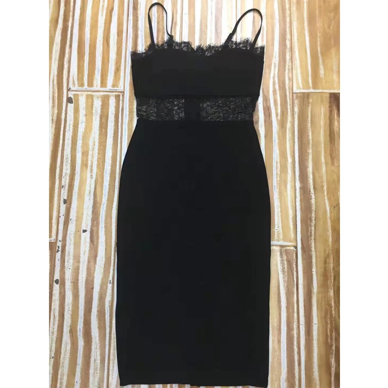 

Fashion Black Spaghetti Strap Badnage Dress High Quality Strapless Bodycon Stretch Lace Evening Party Dresses Vestidos Wholesale