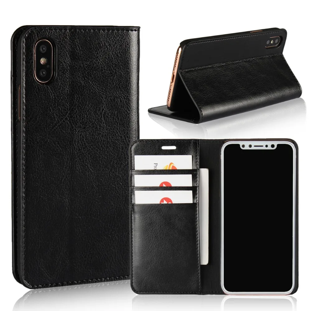 

Luxury Genuine Leather Wallet Flip Case Cover For iPhone X