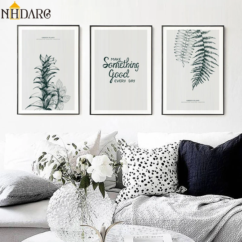 

Nordic Green Natural Plant Leaves Quote Poster and Prints Canvas Art Print Painting Wall Pictures for Living Room Home Decor