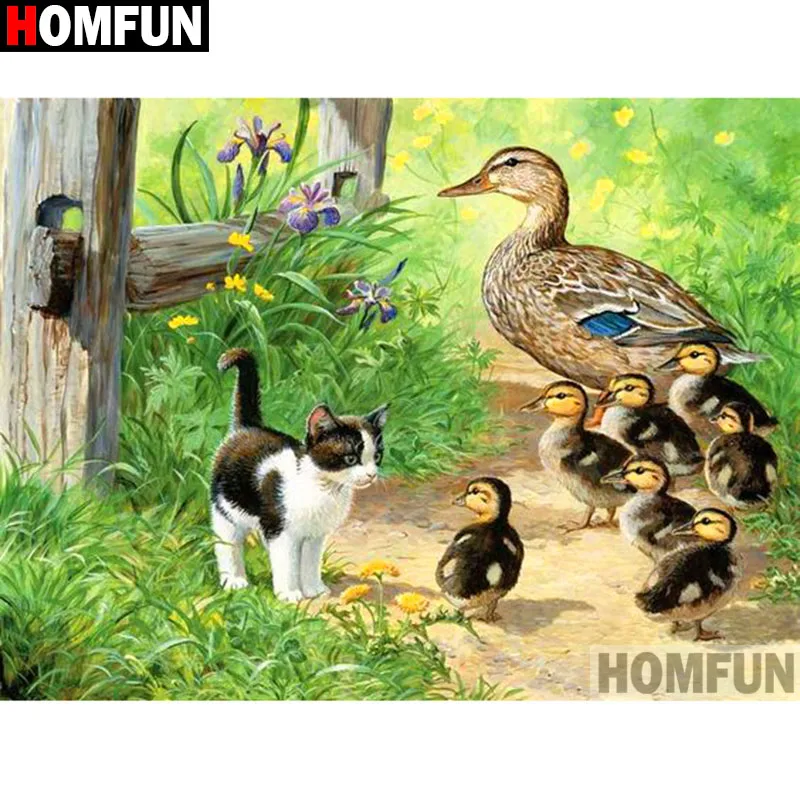 Алмазная 5d-картина HOMFUN Кот утка вышивка крестиком с квадратными/круглыми