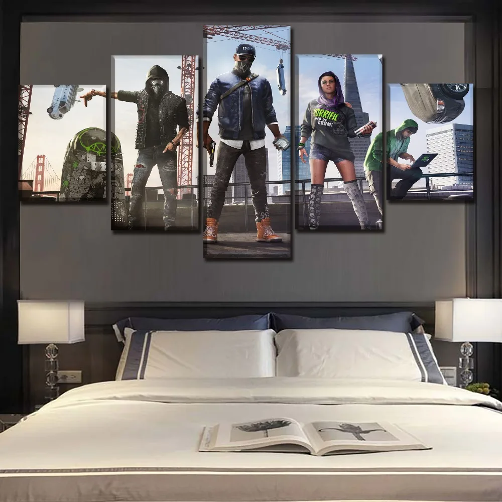 Canvas Painting Printed Home Decoration 5 Panels Game Watch Dogs 2 Young Wrench Posters Living Room Wall Pictures Artworks | Дом и сад