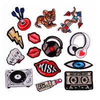 kiss lightning lips eyes anchor patch iron on patches for clothing embroidered applique fabric sticker badge diy apparel acc