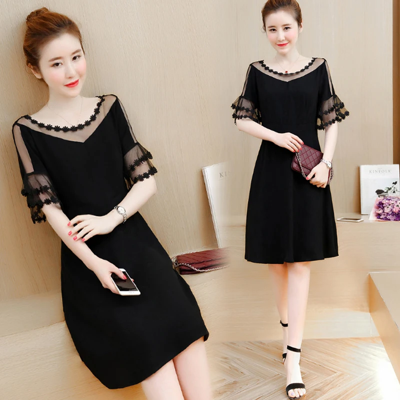 

2018 Chinese wind fat sister Lace silk yarn dress