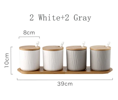 2 White 2 Gray Керамическая сахарница домашняя кухня для соли и специй горшок банки с ложками - Цвет: 2 White 2 Gray