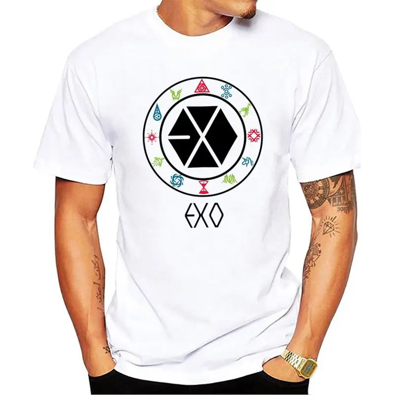 Летний стиль девушки милые exo имя члена печать Круглая горловина с коротким