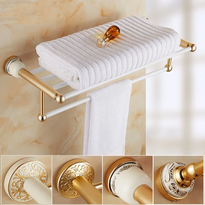 Holder Aluminum Vintage, Gold Antique Towel Rack Bathroom Shelf, Retro Double Storage Towel Holder Bars